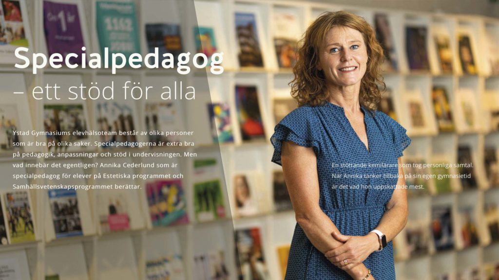 Annika Cederlund, specialpedagog för elever på Estetiska och Samhällsvetenskap inropare