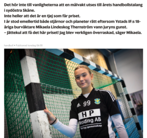 NIU Handboll Mikaela Ystads Allehanda