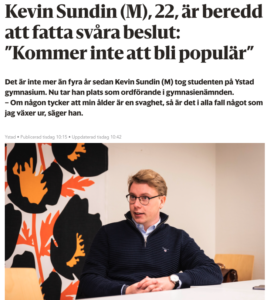 Kevin Sundin Gymnasienämndens ordförande