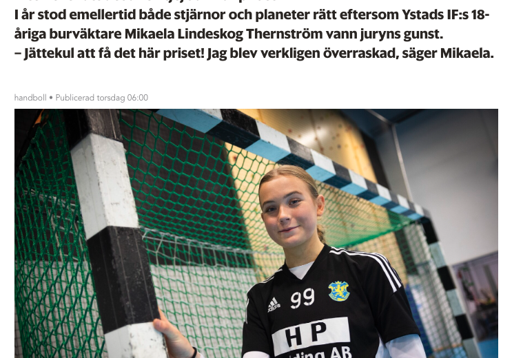 NIU Handboll Mikaela Ystads Allehanda