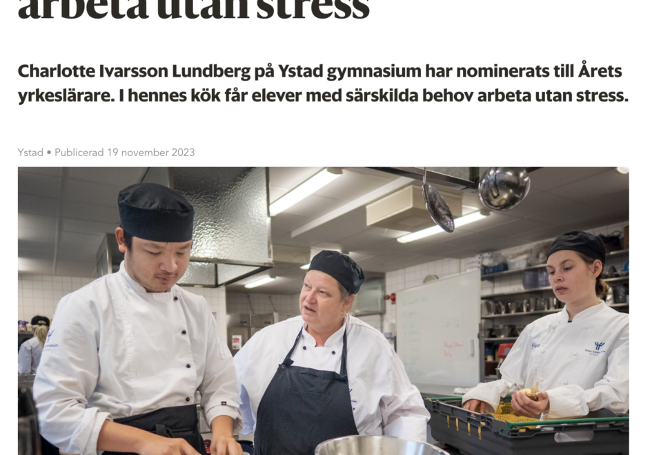 Ystads Allehanda Nominerad till årets yrkeslärare Charlotte Lundberg. Fotograf Carl Johan Engvall