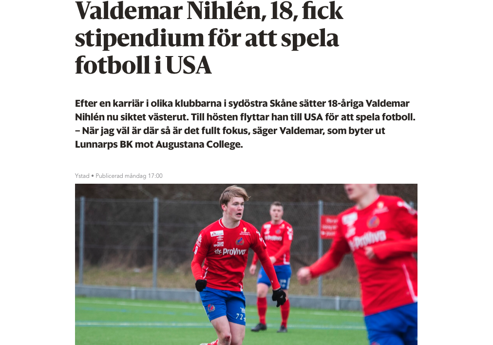 Valdemar stipendium USA NIU fotboll Ystads Allehanda Valdemar stipendium USA NIU fotboll Ystads Allehanda