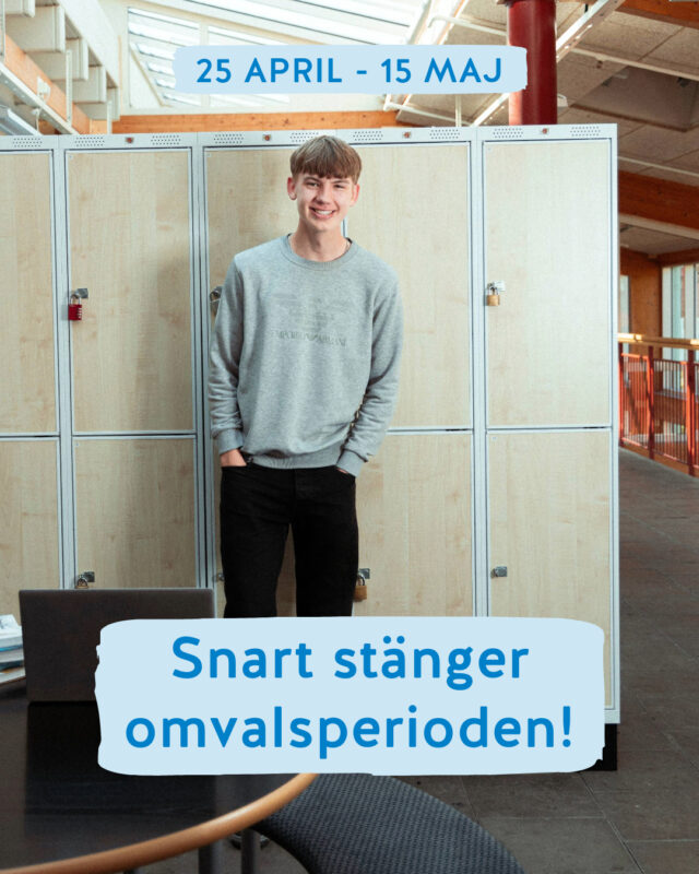 Sista dagen att göra omval är imorgon! 🤝🏼✅

🔹 Omval: du kan lägga till nya utbildningar, ta bort val eller ändra ordning på valen i ditt gymnasieval som du gjorde i februari. För att göra omval ska du kontakta din studie- och yrkesvägledare i 9:an som hjälper dig att låsa upp din ansökan.

🔹 Nyval: du inte gjorde en ansökan i februari, utan gör den nu.