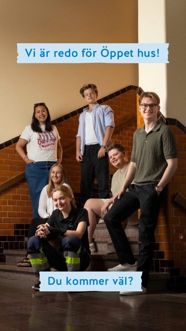 ÖPPET HUS IDAG 17:00 - 19:30 🏫💫
Du glömmer väl inte att vi har Öppet hus ikväll?

🔹 Våga fråga våra elever om hur det är att plugga här hos oss, för att du ska bli mer säker inför ditt val.
🔹 Prata med våra lärare och känn in vilket program du får bäst magkänsla hos
🔹 Utforska våra program för att hitta vad du själv tycker är intressant och kul.
🔹 Prata med våra studie- och yrkesvägledare för att få full koll.
🔹 Vi har elever och personal vid varje ingång som hjälper dig att hitta rätt. Karta och mer info finns också på hemsidan - länk i profilen.

Hoppas vi ses på Öppet hus ikväll! 😀
